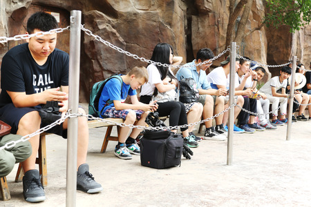 BEIJING - CIRCA JUNE, 2015: People queued to visit the attraction in the Happy Valley Beijing, lot...