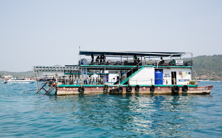 PHI PHI ISLANDS, THAILAND - CIRCA FEBRUARY, 2015: Floating station for divers at the Phi Phi Doh Island. Phi Phi Islands are popular among tourists from all over the world.のeditorial素材
