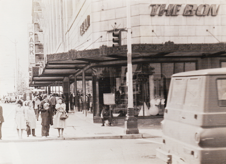 SEATTLE, USA - CIRCA 1982: The BON supermarket in downtown Seattle. On the streets of Seattle,...
