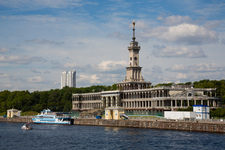 Ancient building of the Northern river station in Moscow. Built in 1937.のeditorial素材