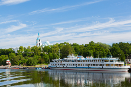 Passenger tourist ship standing at the pier on the island of Valaam. Karelia, Russia.の写真素材