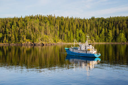 Research vessel off the coast of the island of Valaam. Karelia, north of Russia.の写真素材