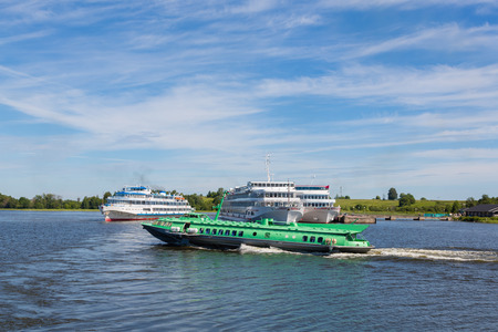 Cruise ships are at Kizhi Island on Lake Onega in Karelia in the north of Russia.の写真素材