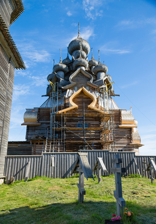 Architectural Building Kizhi Pogost of the wood located on the Kizhi island, built in the XVIII-XIX centuries. Karelia, north of Russia.の写真素材