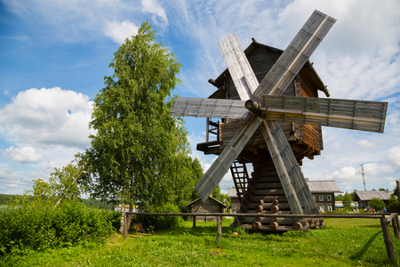 Old wooden windmill in the countryside in north of Russia.の写真素材