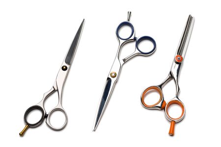 Hairdresser master scissors isolated on white.の写真素材