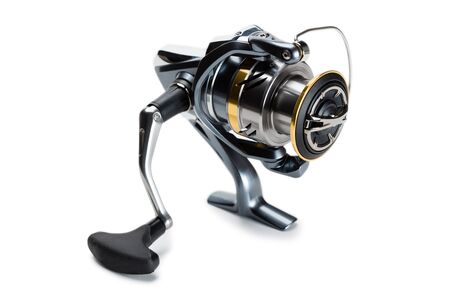 Inertialess fishing reel modern model isolated on whiteの写真素材