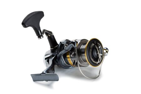 Inertialess fishing reel modern model isolated on whiteの写真素材