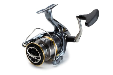 Inertialess fishing reel modern model isolated on whiteの写真素材