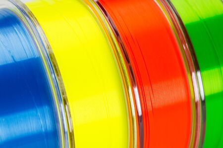 Multi-colored monofilament line for fishing close-upの写真素材