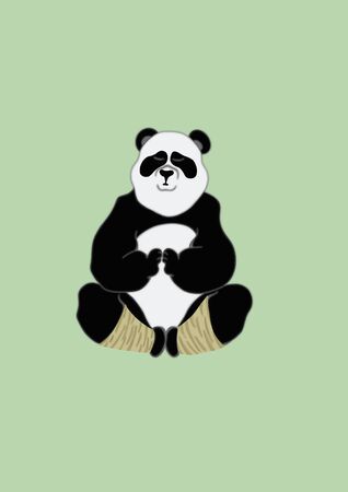 Panda bear sits in Lotus position with eyes closed. Panda does yoga.の写真素材