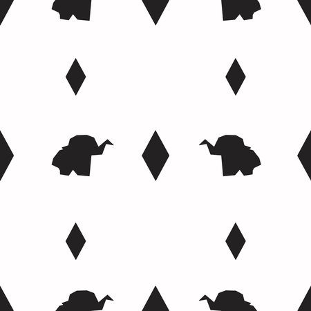 Seamless vector pattern with black elephants and geometric elements.Childrens pattern. Background of cute elephants.のイラスト素材