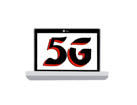 Icon of laptop 5G on an white background. Laptop network of the fifth generation. Vector illustration.のイラスト素材