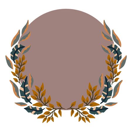 Round Frame with flowers and leaves on white background. Vector illustrationのイラスト素材
