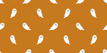 Vector seamless pattern on a colored background. Pattern with little cute white ghostsのイラスト素材