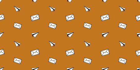Vector seamless pattern on a colored background. Pattern with envelopes and paper airplanesのイラスト素材