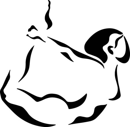 Vector illustration of a young woman in a yoga pose. Linear silhouette of a womanの写真素材