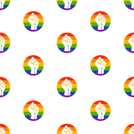 Symbol of the LGBT community, a fists in a rainbow circle. Black lives matter. Movement for freedom and equality. Vector pattern with white fist in a rainbow circleのイラスト素材