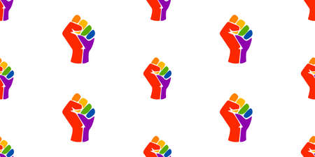 Symbol of the LGBT community, a rainbow fists. Symbols of the movement for freedom of black people. Black lives matter. Vector pattern with colorful fists.のイラスト素材