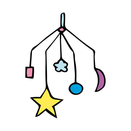 Color vector illustration of a mechanical musical toy over a baby bed.のイラスト素材