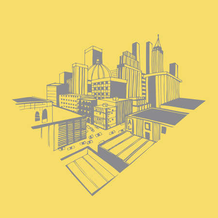 Vector illustration of a city in trending color.のイラスト素材