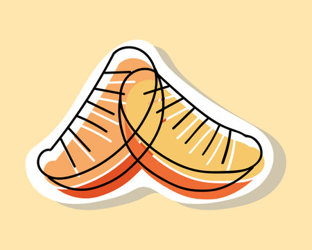 Vector illustration of tangerine or orange slices. Doodle style with offset outline.のイラスト素材
