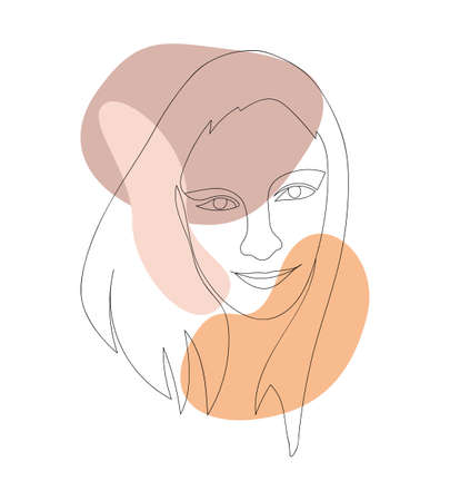 Beautiful face of a Russian girl in line art style. Vector illustration with abstract shapes.のイラスト素材