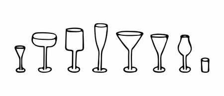 Vector illustration of cocktail glasses in doodle style. Vector set.のイラスト素材