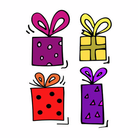 Hand drawn vector with bright presents. Doodle style.のイラスト素材