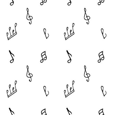 White background with black notes and treble clef. Pattern for wrapping paper.のイラスト素材