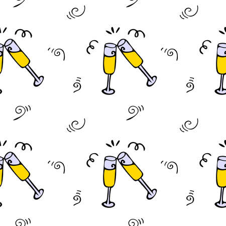 White festive pattern with clinking champagne glasses.のイラスト素材