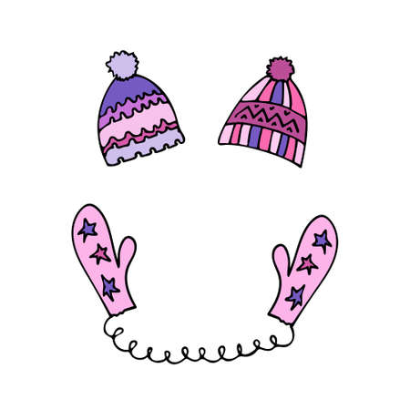 Colorful graphic hat and mittens with elasticのイラスト素材