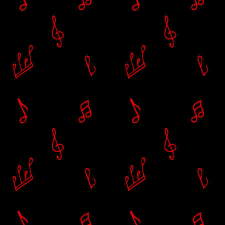 Black background with red notes and treble clef. Pattern for wrapping paper.のイラスト素材