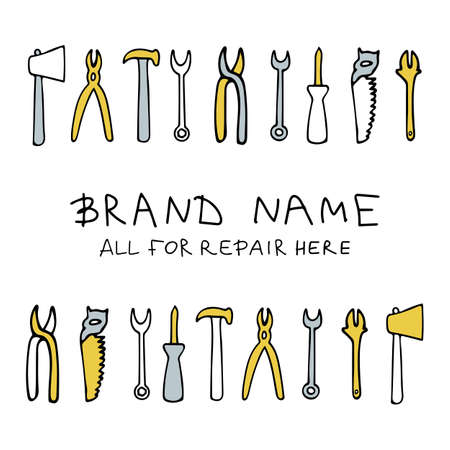 Saw, wire cutters, adjustable wrench, hammer, screwdriver, ax in trendy colors.のイラスト素材