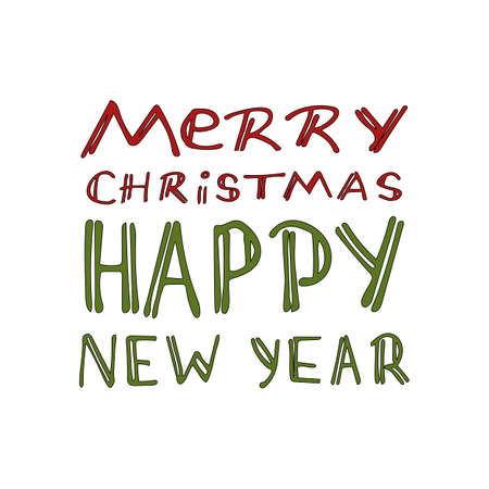 Lettering Merry Christmas and Happy New Year for sticker, print, poster, card design.のイラスト素材