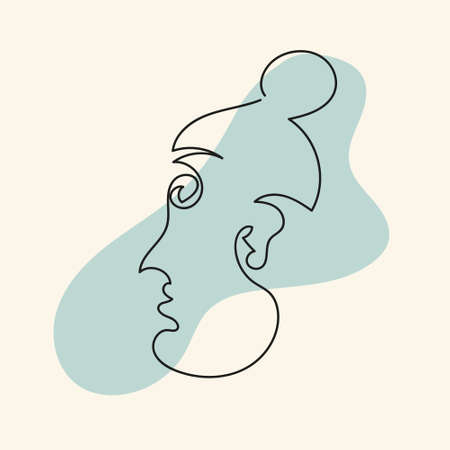 Head with bunch with abstract shape in line art style are isolated.のイラスト素材