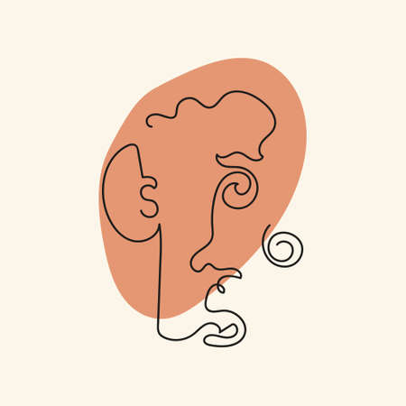 Curly head with bunch with abstract shape, line in line art style are isolated.のイラスト素材