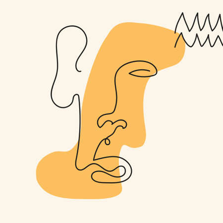 Face with abstract shape, lines, zigzag in line art style are isolated.のイラスト素材