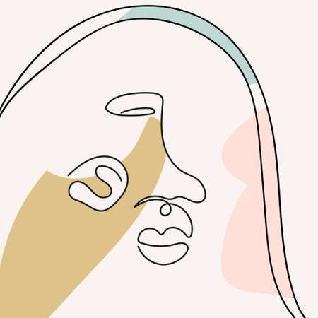 Face with abstract shapes in line art style are isolated.のイラスト素材