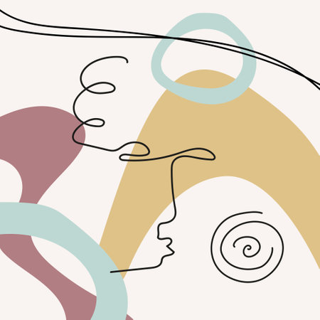 Face with abstract shapes in line art style are isolated.のイラスト素材