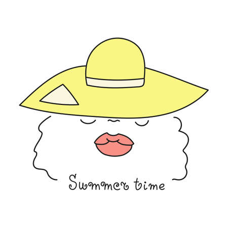 Girl in a hat in doodle style. Vector illustration with lettering about Summer time.のイラスト素材