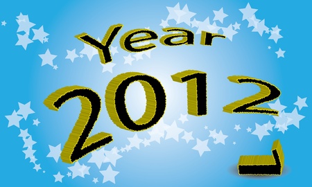 Write the year 2012 in 3D design. The end of 2011 indicated an apostate digit. Shaded blue...