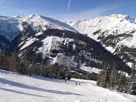 Alpine landscape in winter. View of the snowy mountains near Bad Gastein.の写真素材