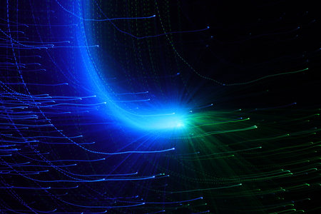 Colorful light effect. Light painting imitation of flying meteorites in space. Long exposure...