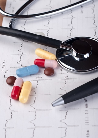 Close up photos of drugs on the ECGの写真素材
