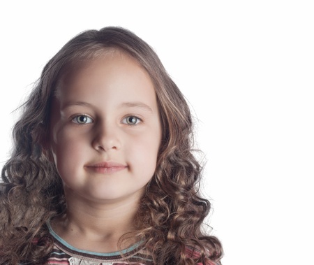 happy little girl a on white backgroundの写真素材