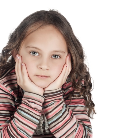 Close up photo of beautiful little girl with long hairの写真素材