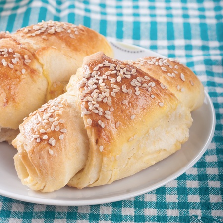 close up of Fresh baked croissantsの写真素材