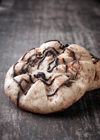 close up of  Chocolate Chip Cookie on wooden tableの写真素材