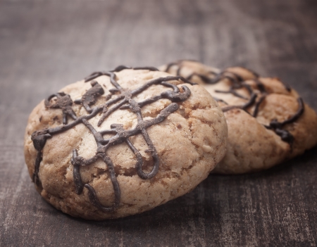 close up of  Chocolate Chip Cookie on wooden tableの写真素材
